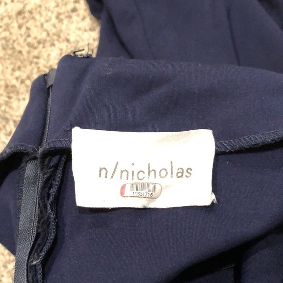 NICHOLAS Knot Twist Front Gown Size 0 Navy Blue Off Shoulder - Picture 10 of 13